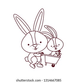 bunnies with wheelbarrow isolated icon