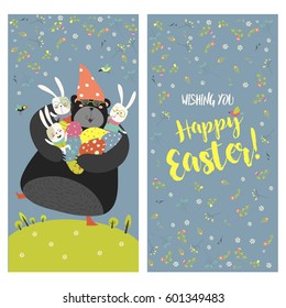 Bunnies,bear and easter eggs