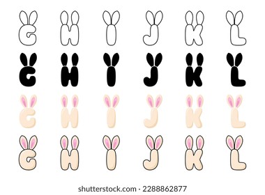 Bunny alphabet in cartoon style