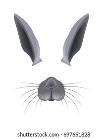 Bunny Animal Face Filter Template Video Chat Photo Effect Vector Isolated Icon