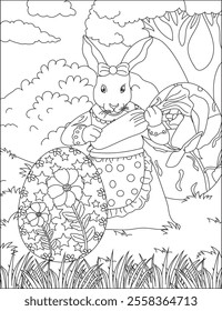 Bunny with apron coloring page vector