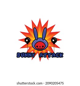 bunny attack game logo design vector