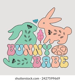 Bunny Babe Retro Easter Sublimation Vector Graphic Easter Sunday Design