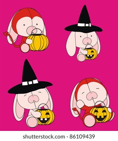 bunny baby cartoon halloween set in vector format
