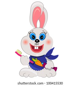 bunny baby cleaning teeth. cartoon animal icon