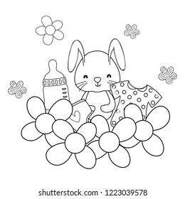 bunny and baby clothing in black and white