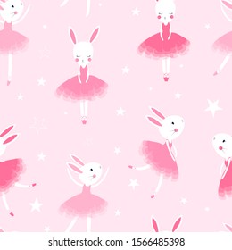 Bunny ballerina hand drawing vector  illustration .