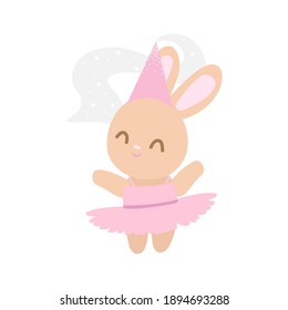 
bunny ballerina in magic hat on the white background