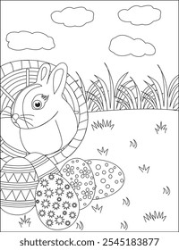 Hase im Warenkorb Ostern Feier Färbung Seite Vektor