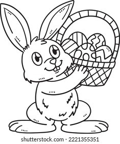 Bunny and Basket of Easter Eggs Isolated Coloring