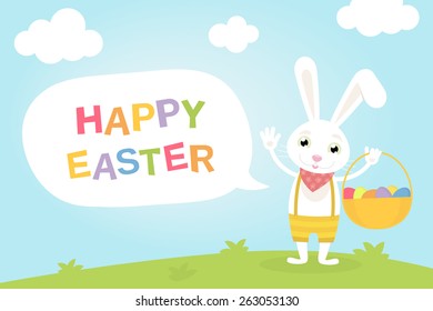 Bunny with a basket of Easter eggs poster