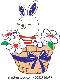 Bunny in a basket with flowers