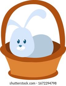Bunny in basket, illustration, vector on white background.