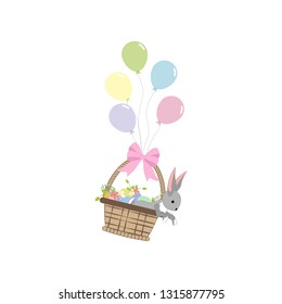 Bunny in basket on a white background. Vector illustration
