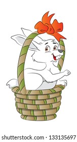 Bunny en una cesta, ilustración vectorial