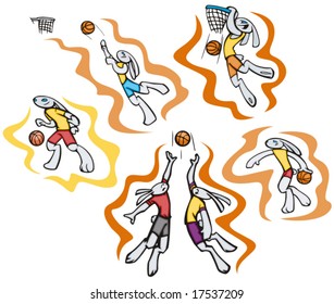 Bunny basketball, vector. Great for t-shirt designs, mascot logos and other designs. Vinyl-ready.