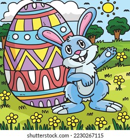 Bunny with Big Easter Egg Colored Cartoon 