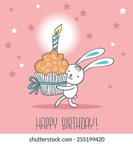 Bunny With Birthday Cupcake