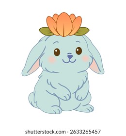 Bunny Blossom, Cute Blue Bunny with Flower Crown Illustration,  Kids Illustration for Print and Design