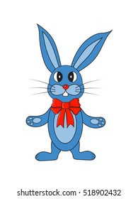 Bunny blue bow on the neck on white background