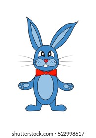 Bunny blue bow on the neck on white background