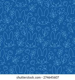 Bunny blue seamless vector pattern 