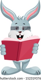 Bunny with book, illustration, vector on white background.