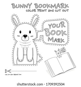 Bunny bookmark colorless for coloring and cut out. Handmade cute animal bookmark.