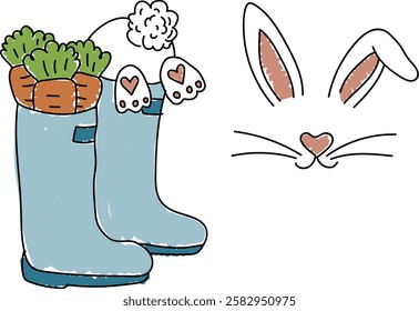 bunny in boot, carrot, easter vector