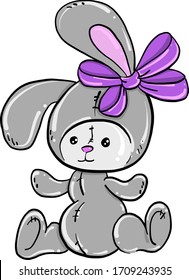 Bunny with a bow, illustration, vector on white background