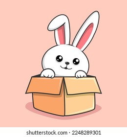 Bunny in the box Cartoon - Cute Rabbit Hiding in the Box