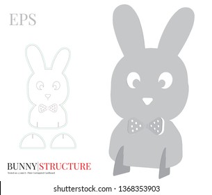 Bunny Boy Template, vector with die cut / laser cut layers. Bunny Illustration, Easter symbol
