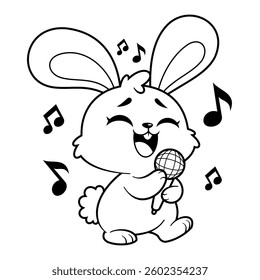 The bunny is busy singing, for coloring