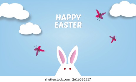 Bunny and butterflies on Happy Easter greeting