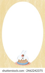 a bunny cake with cream and red strawberry on top with blue cream on plate and on white background. illustration birthday frame decoration. greeting card for blessing.	