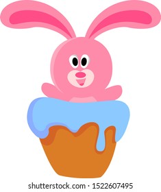 Bunny in cake, illustration, vector on white background.