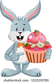 Bunny with cake, illustration, vector on white background.