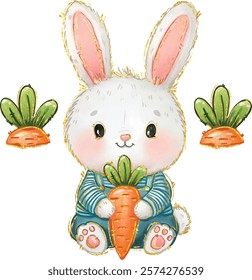 Bunny with Carrot cute doodle rabbit spring image vector for kids baby shower decor