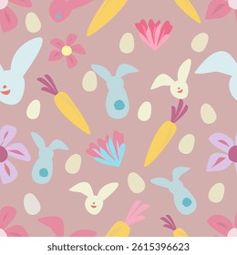 bunny carrot and flowers pattern