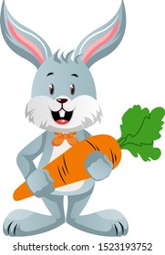 Bunny with carrot, illustration, vector on white background.