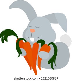 Bunny with carrots, illustration, vector on white background.