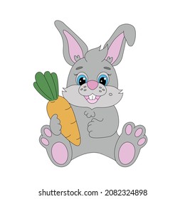 Bunny with carrots. Simple childrens vector illustration.