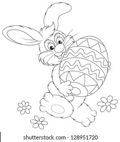 Bunny carrying a decorated Easter egg