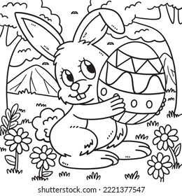 Bunny Carrying Easter Egg Coloring Page for Kids