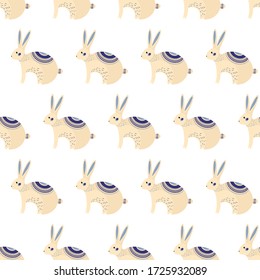 Bunny cartoon pattern - vector simple texture. Seamless pattern for textile, napkins, tablecloths, wrapping paper. Vector flat illustration. Cute rabbit 