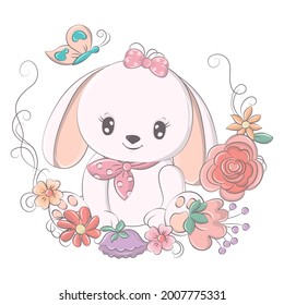 Bunny al estilo de las caricaturas aisladas de fondo blanco. Las imágenes están hechas con productos para niños y son perfectas para las fiestas infantiles. La ilustración animal sonríe dulcemente y tiene belleza