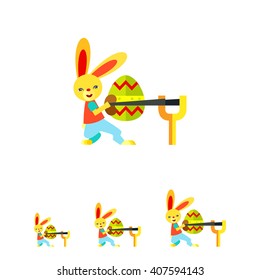 Bunny catapulting Easter egg flat icon