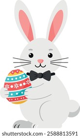 Bunny changes from holding an egg to waving cheerfully.
