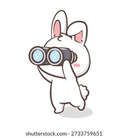 The bunny character is exploring and searching for something in the distance. Great for adventure themes, nature observation, or discovery concepts.