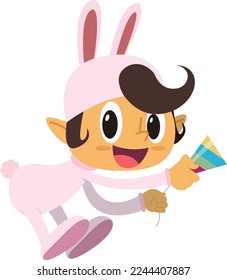 Bunny character is laughing while exploding firecrackers